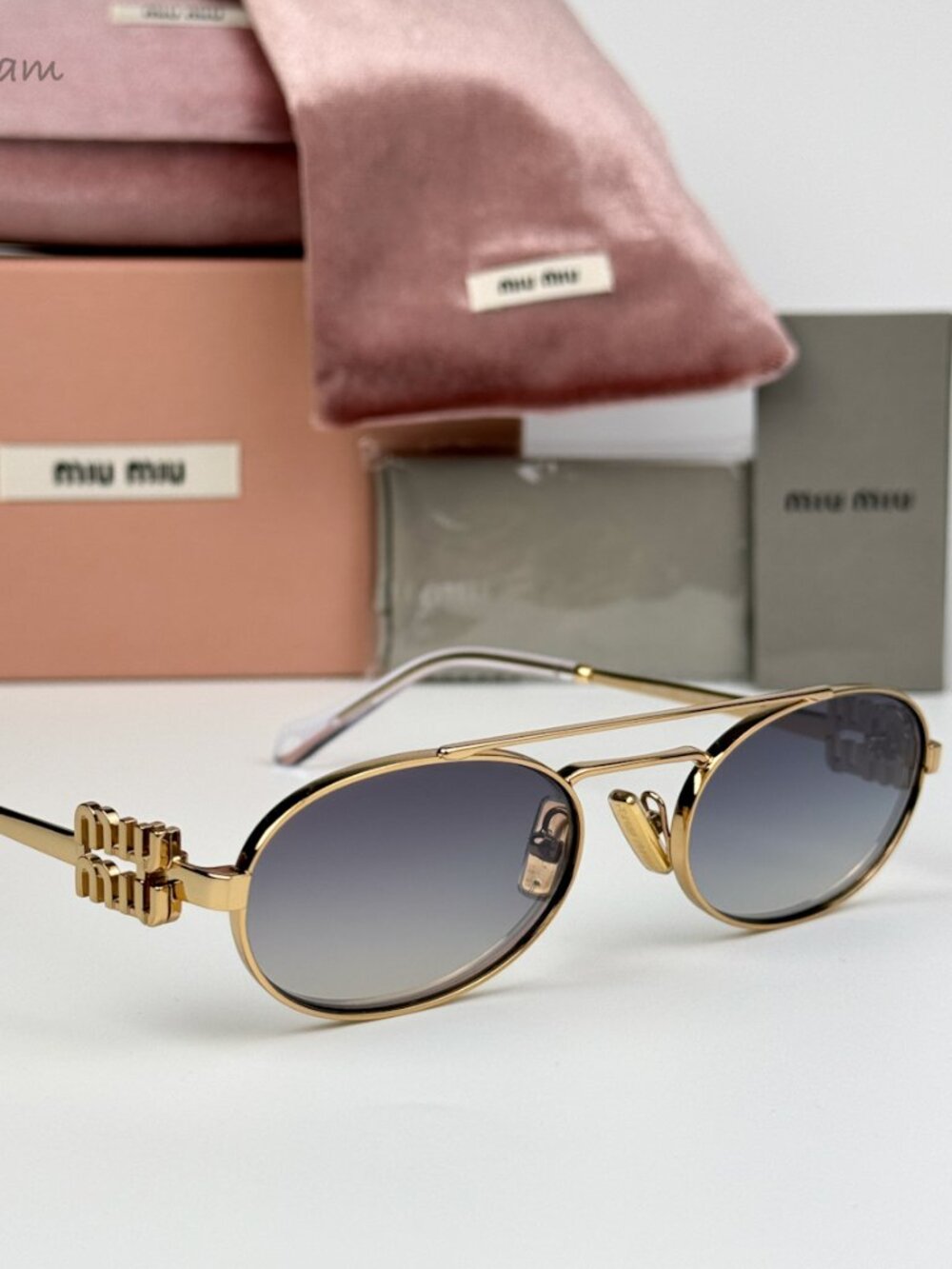 Miu Miu Women Sunglasses Gold Grey Grad Mirror Pilot MU54ZS 5AK30C NEW AUTHENTI